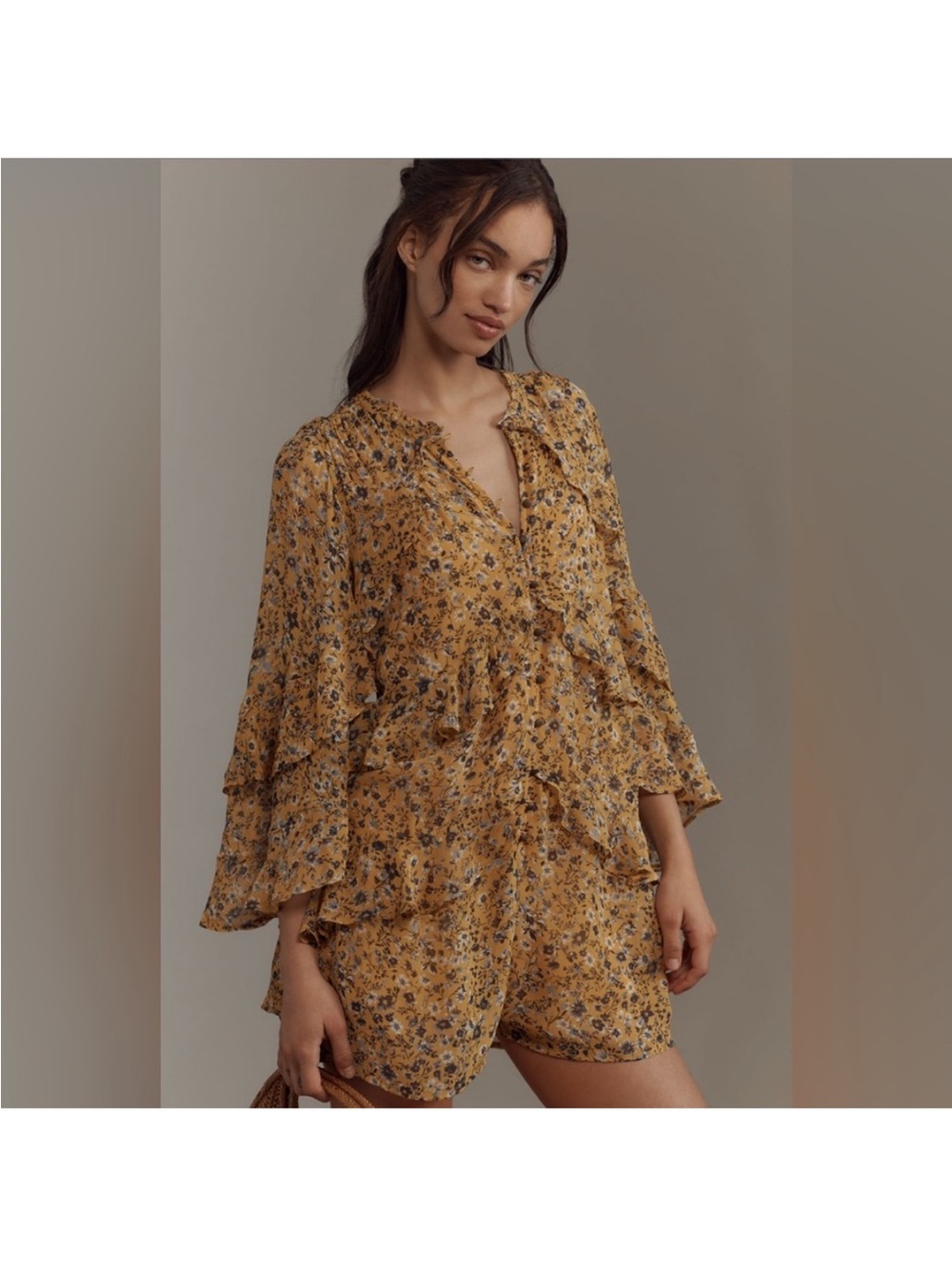 Yellow Floral Ruffle Romper - Picture 4 of 5